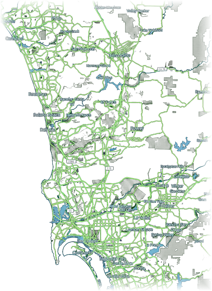 Glowing neon map of San Diego County